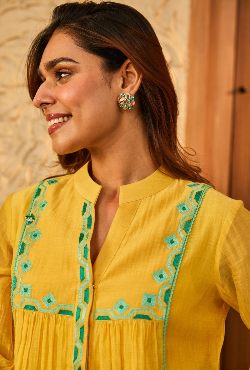 Yellow Resham Yoke High Low Aadhya Co-Ord Set