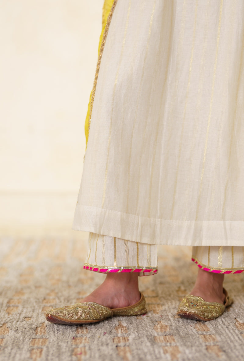 Ivory Sequin Long yoke Side Gather Nargis Kurta Set
