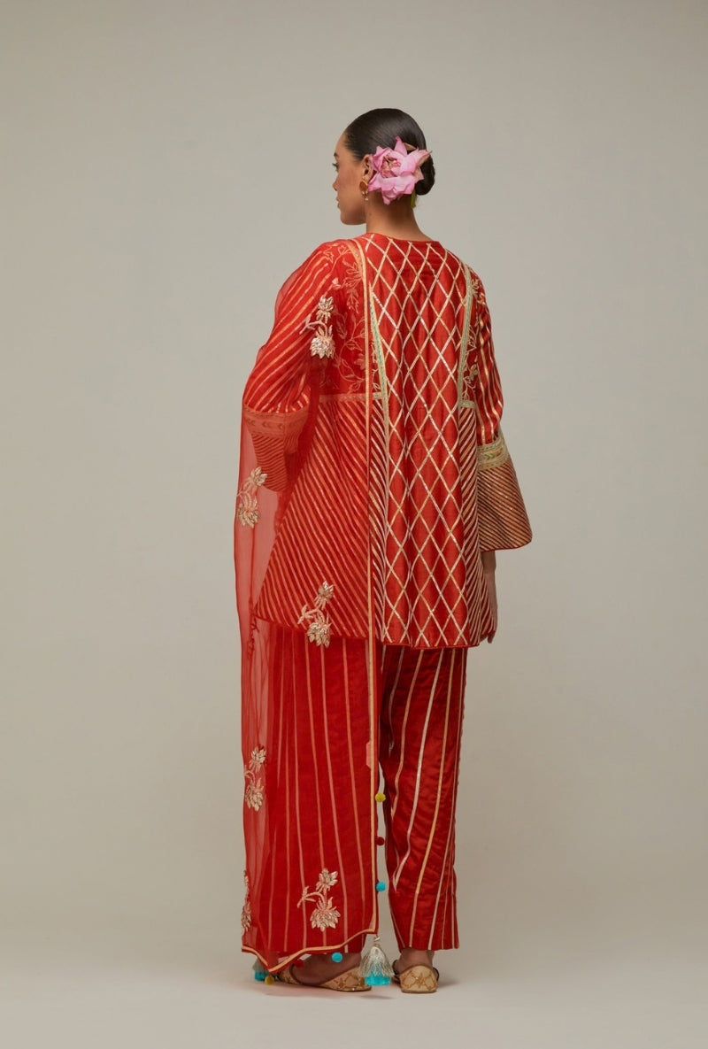 Tomato Red Gota Jaal Work Mehreen Farshi Set