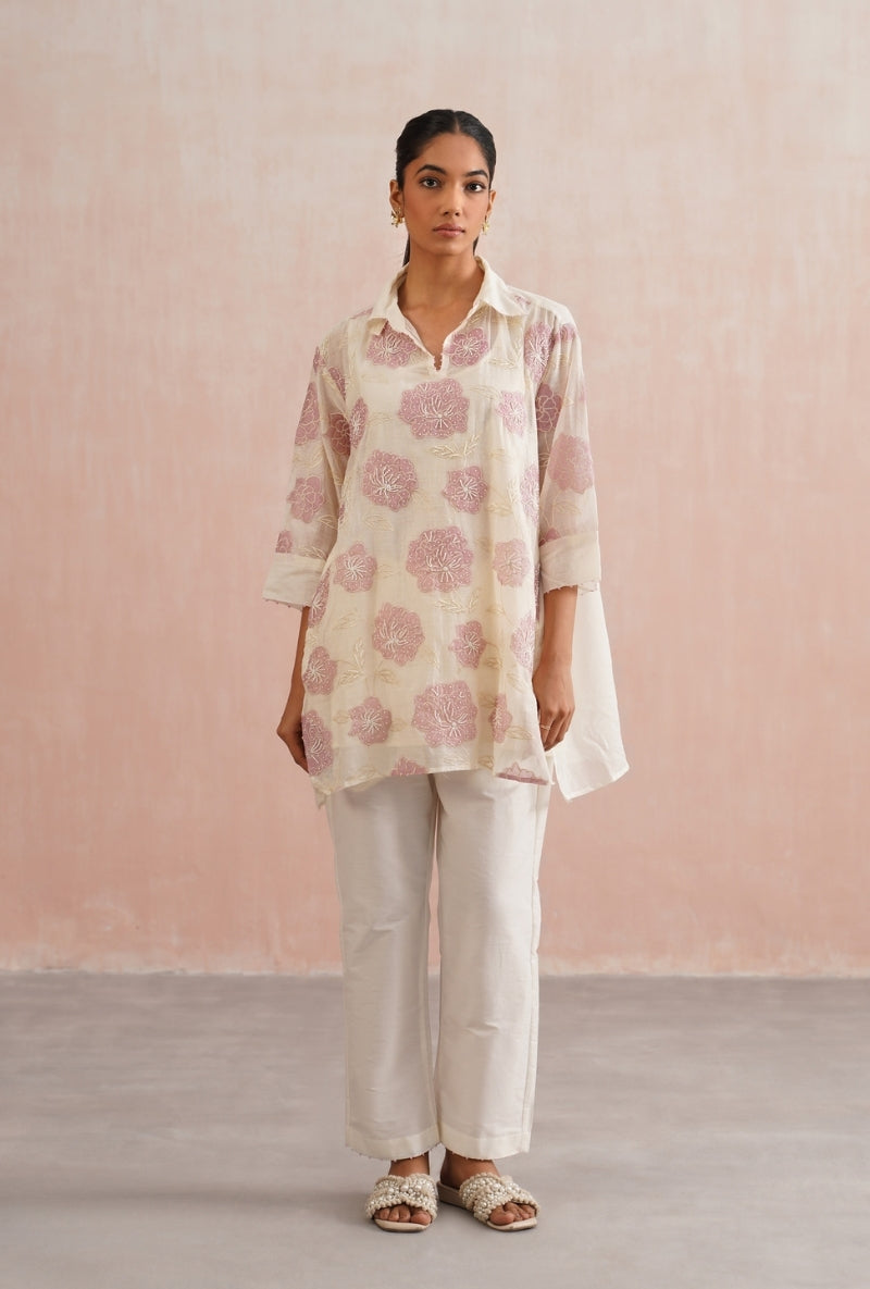 Ivory Applique and Pearl Embroidered Oversized Prisha Co-ord Set