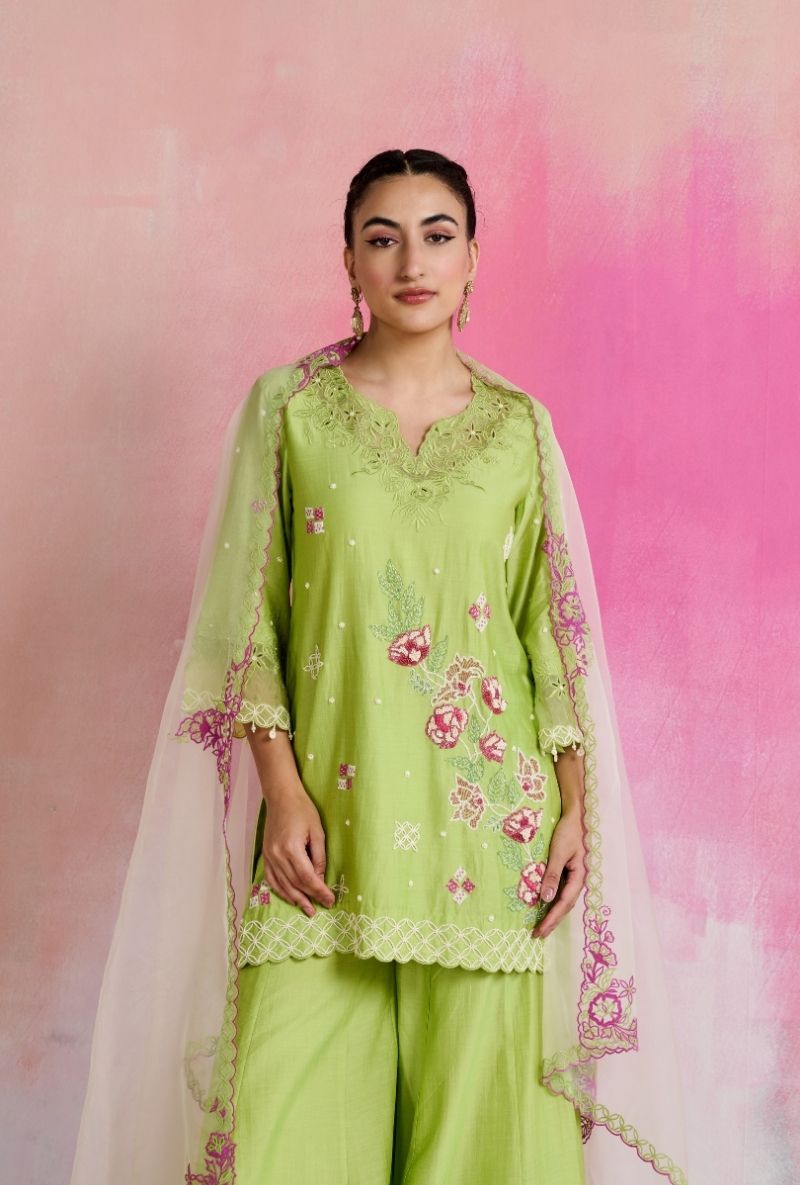 Light Green Cut Dana Embroidered Amara Sharara Set