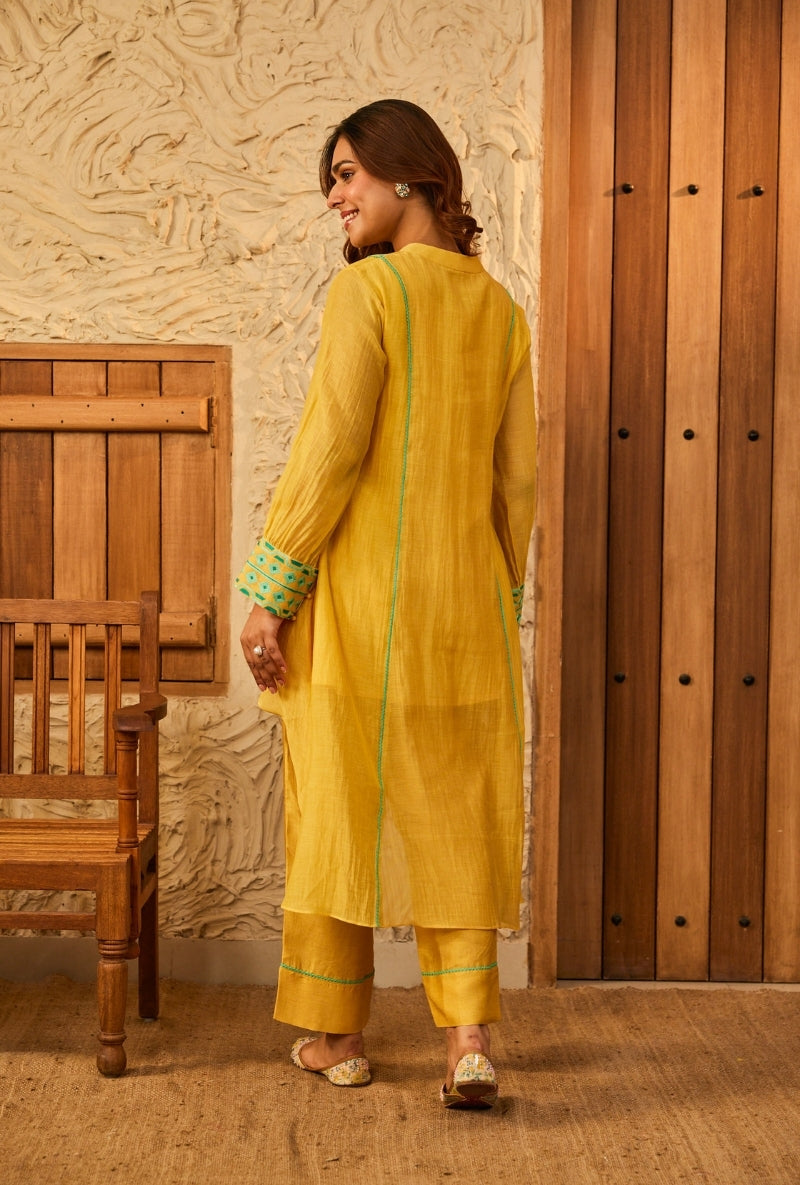 Yellow Resham Yoke High Low Aadhya Co-Ord Set
