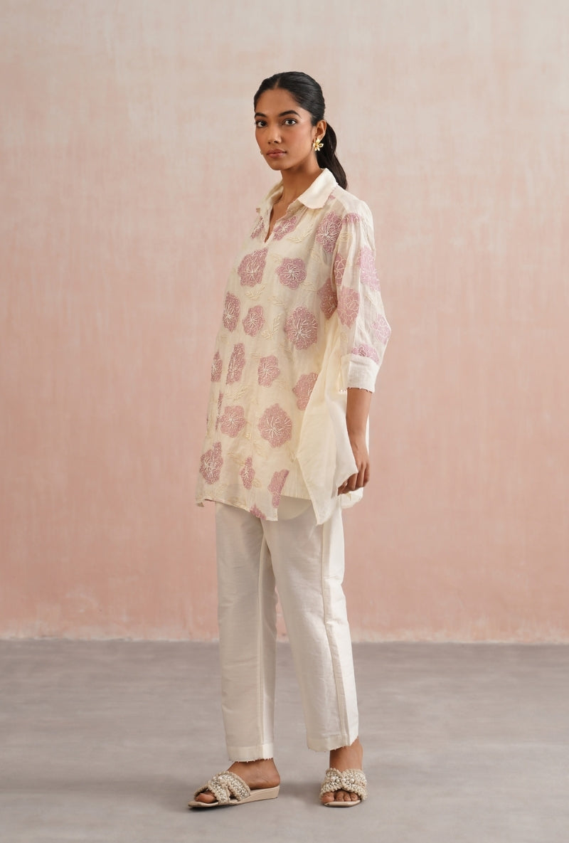 Ivory Applique and Pearl Embroidered Oversized Prisha Co-ord Set