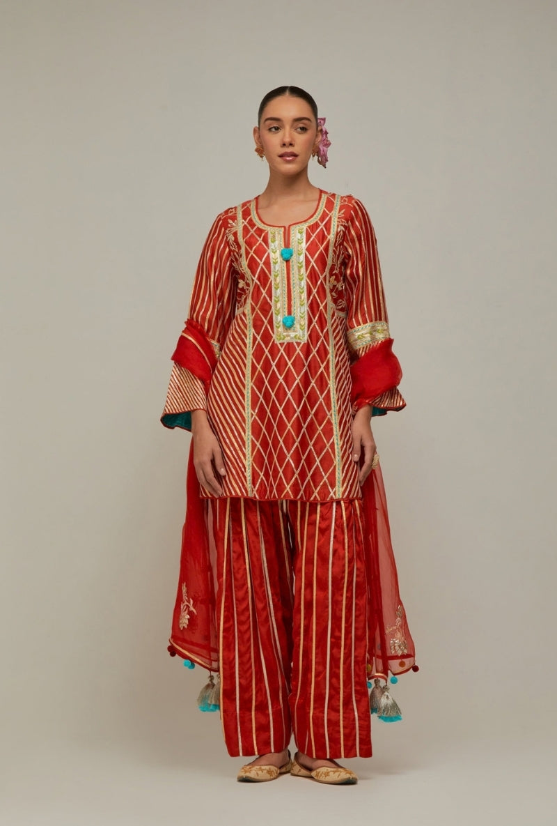 Tomato Red Gota Jaal Work Mehreen Farshi Set