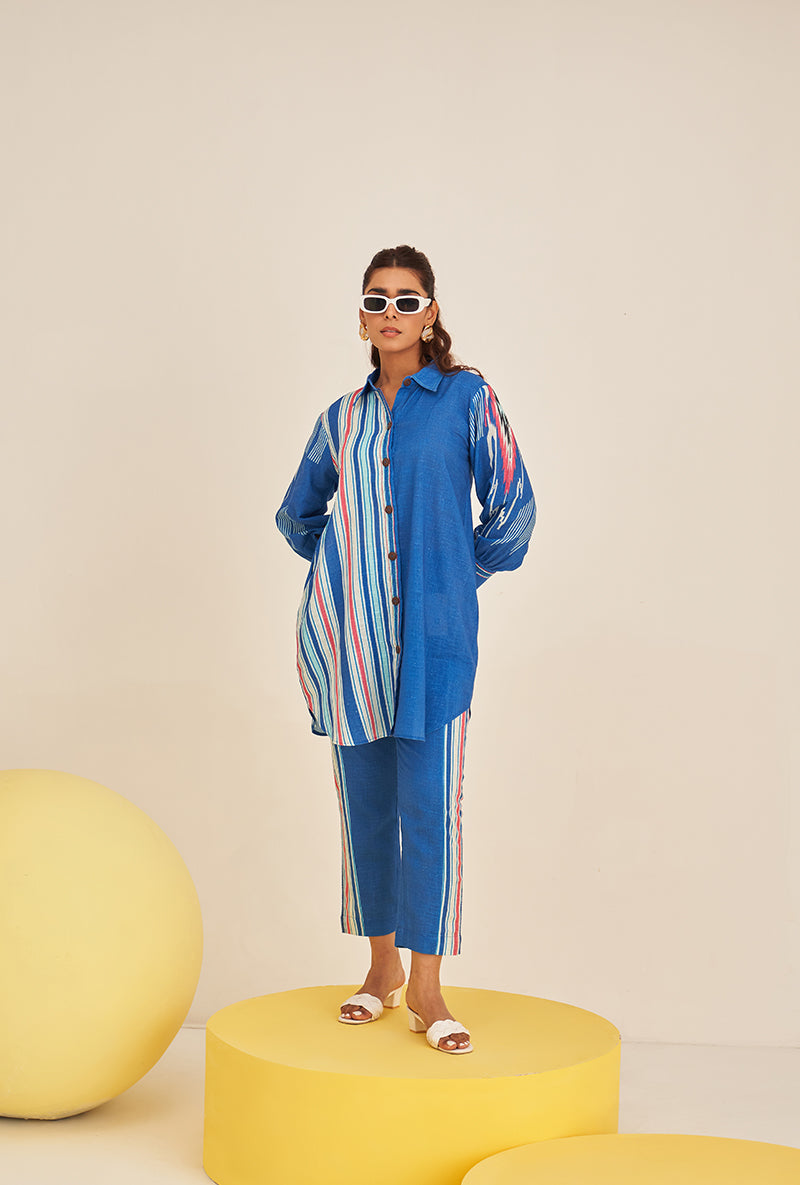 Blue Multi Stripe Long Shirt Bella Co-ord Set