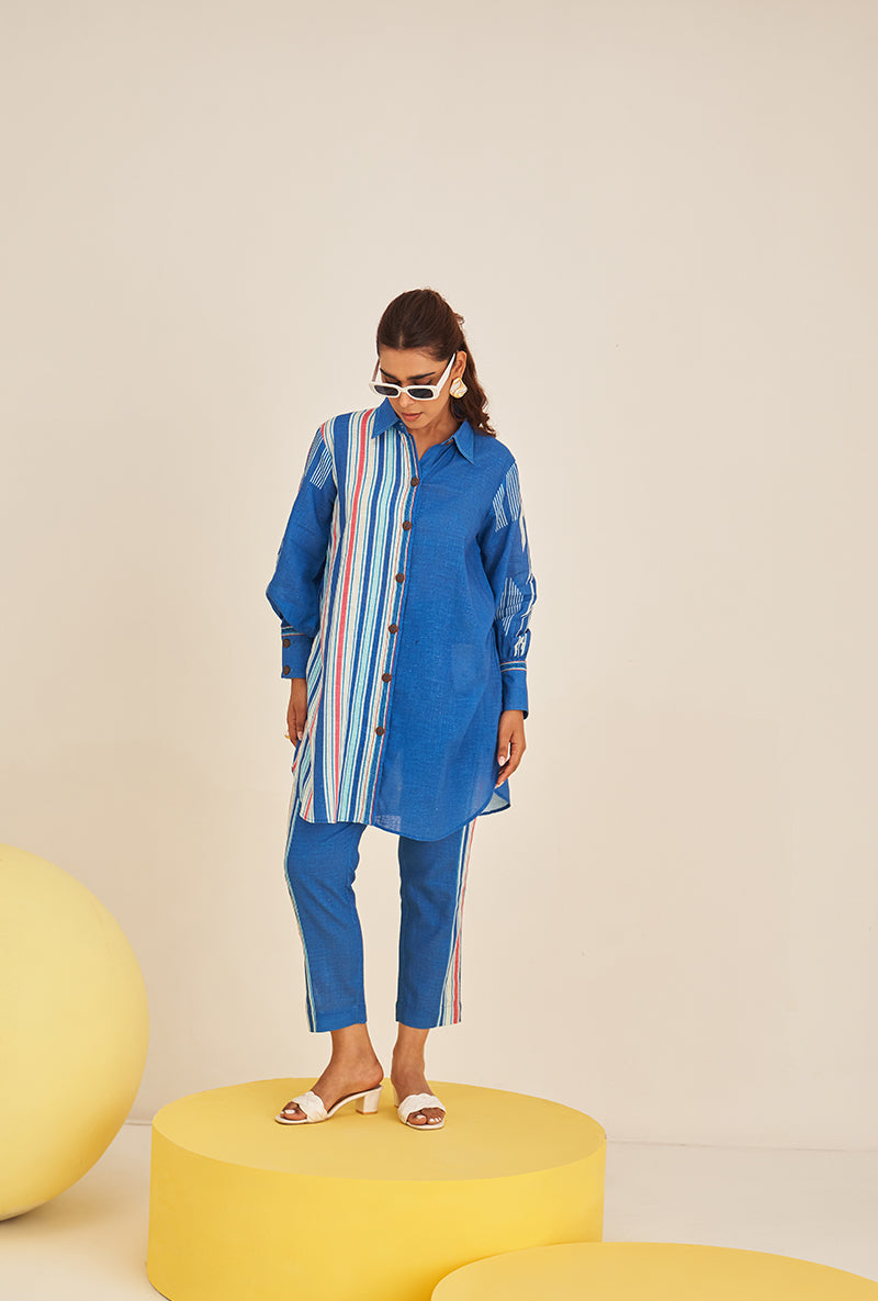 Blue Multi Stripe Long Shirt Bella Co-ord Set