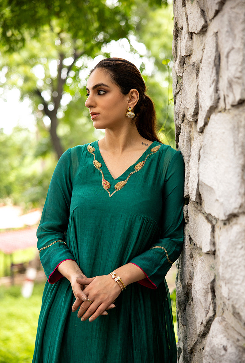 Emerald Green French Knot Work Dor Kurta Set