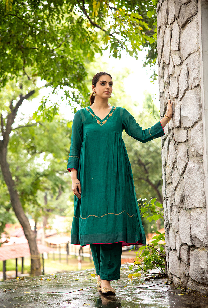 Emerald Green French Knot Work Dor Kurta Set