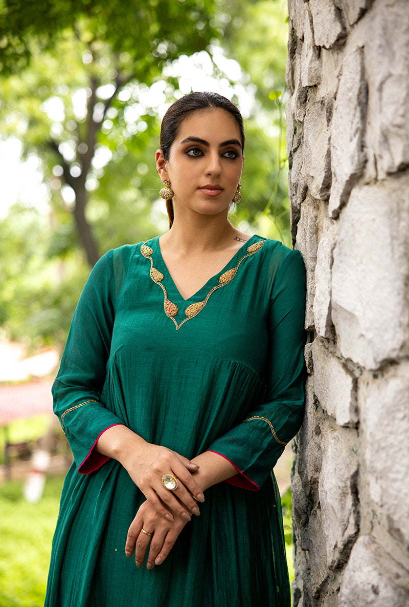 Emerald Green French Knot Work Dor Kurta Set
