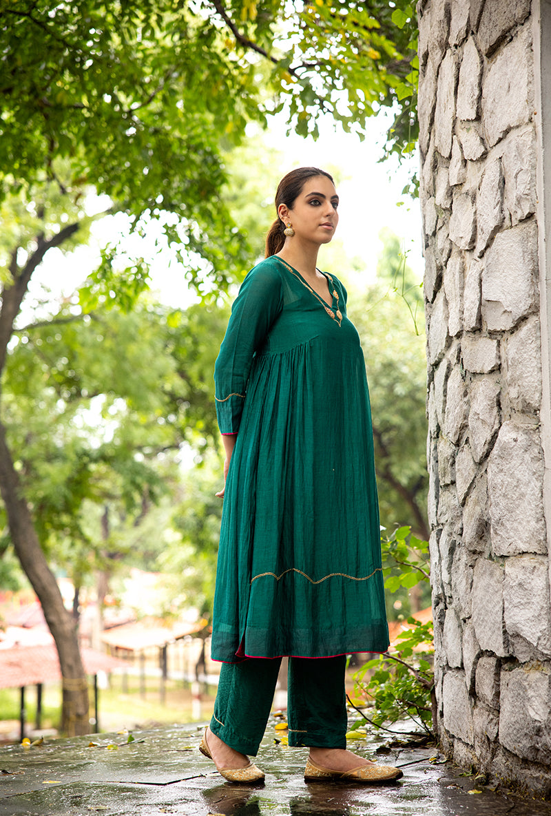 Emerald Green French Knot Work Dor Kurta Set