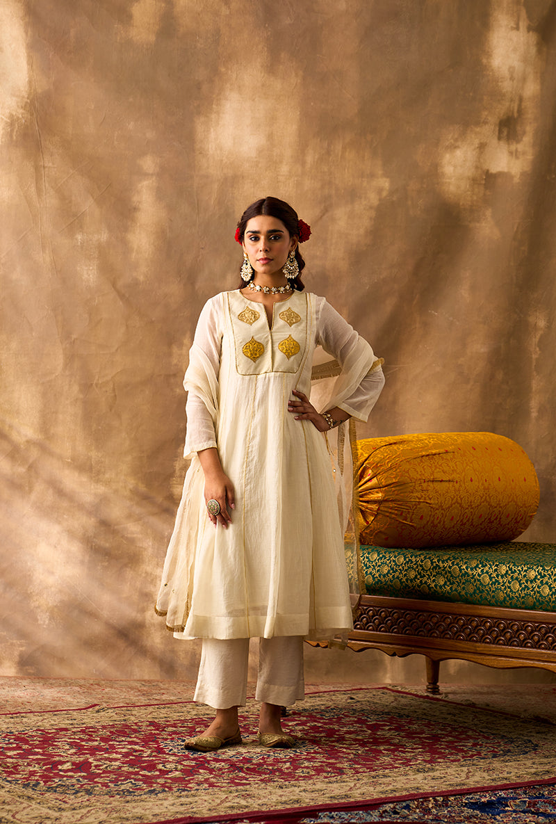 Ivory Brocade Patch Khwaab Anarkali Set