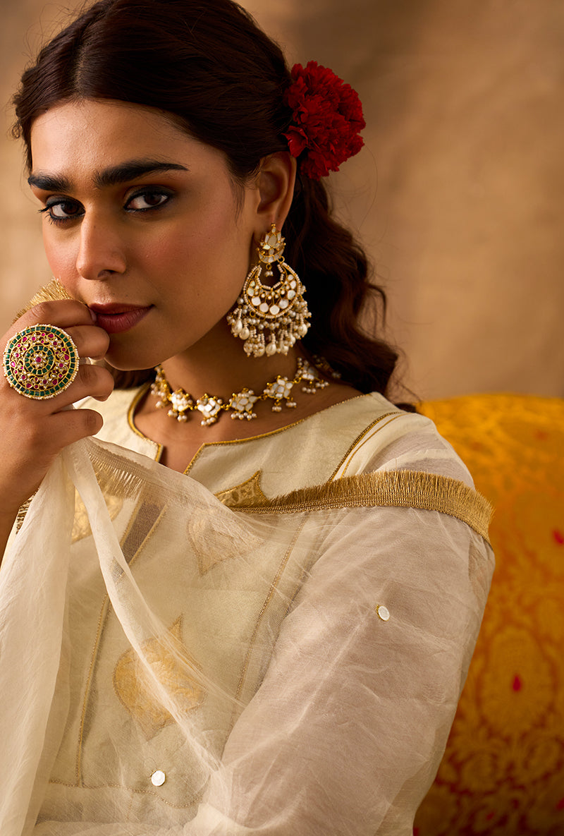 Ivory Brocade Patch Khwaab Anarkali Set