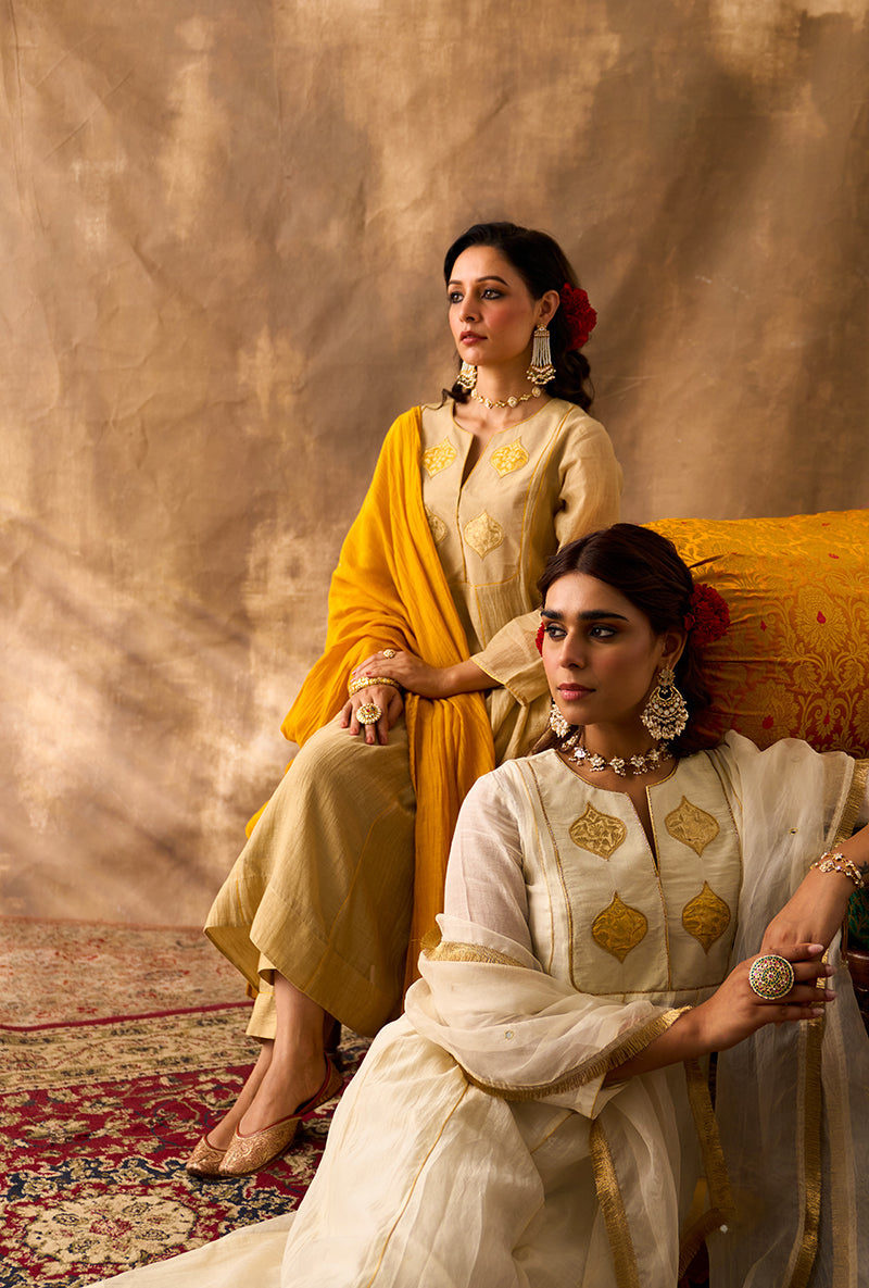 Ivory Brocade Patch Khwaab Anarkali Set