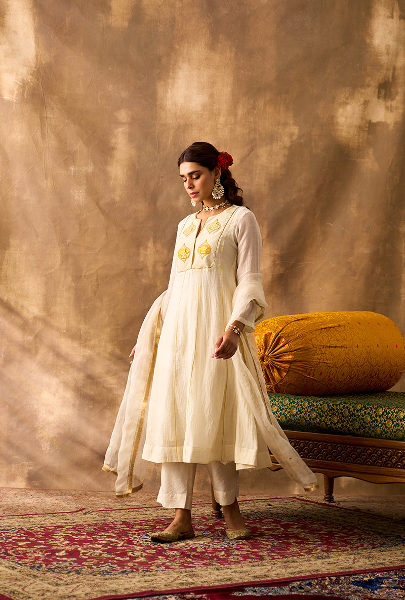 Ivory Brocade Patch Khwaab Anarkali Set