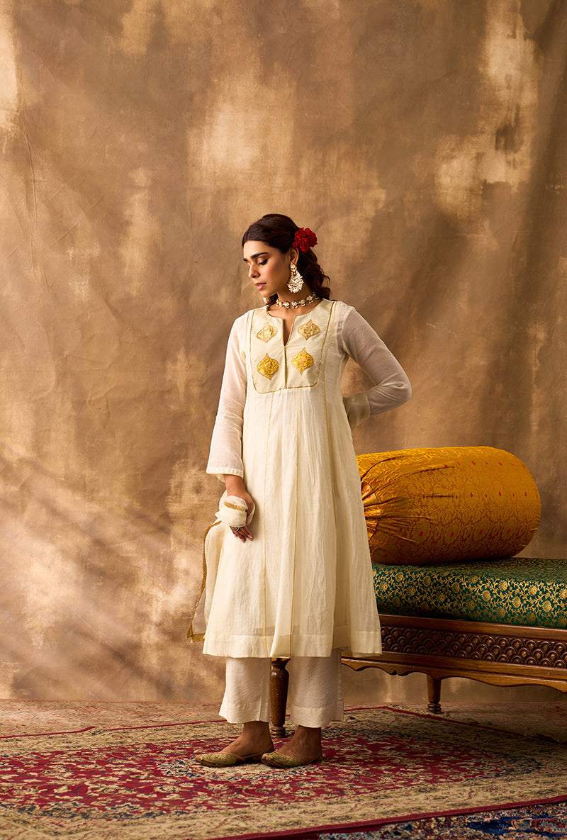 Ivory Brocade Patch Khwaab Anarkali Set