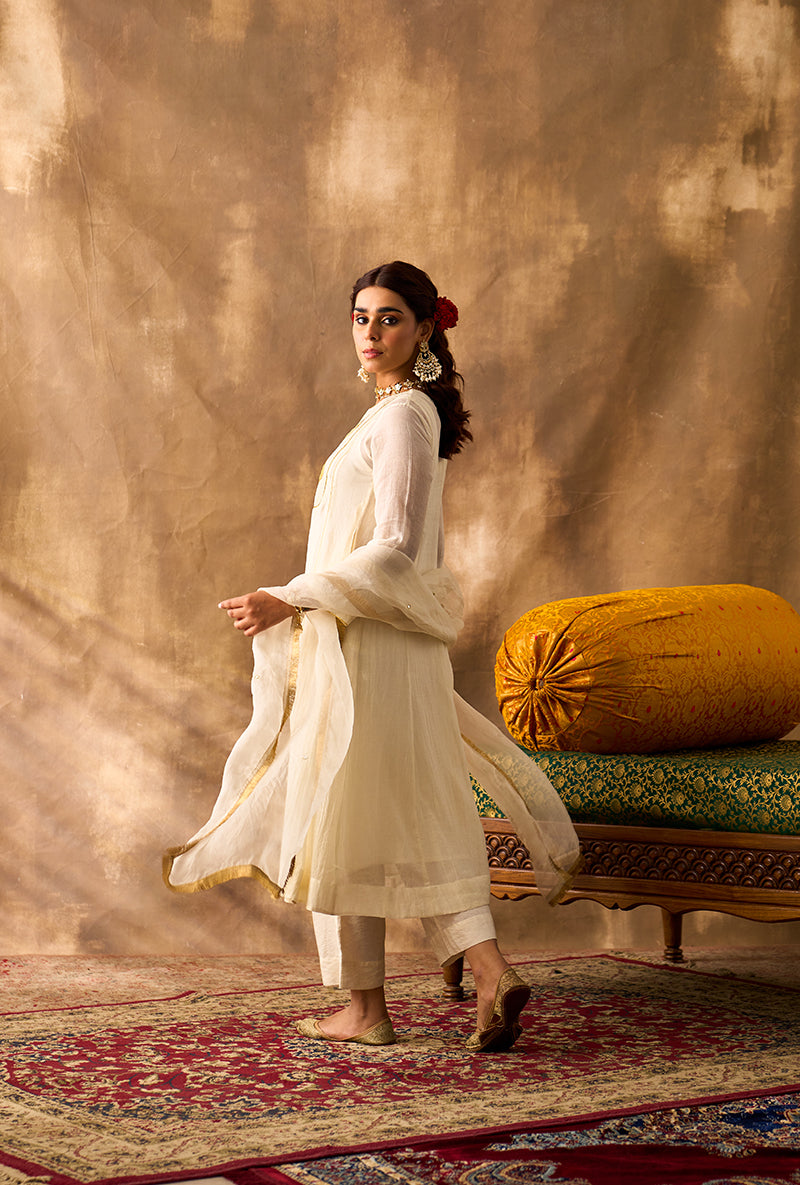 Ivory Brocade Patch Khwaab Anarkali Set