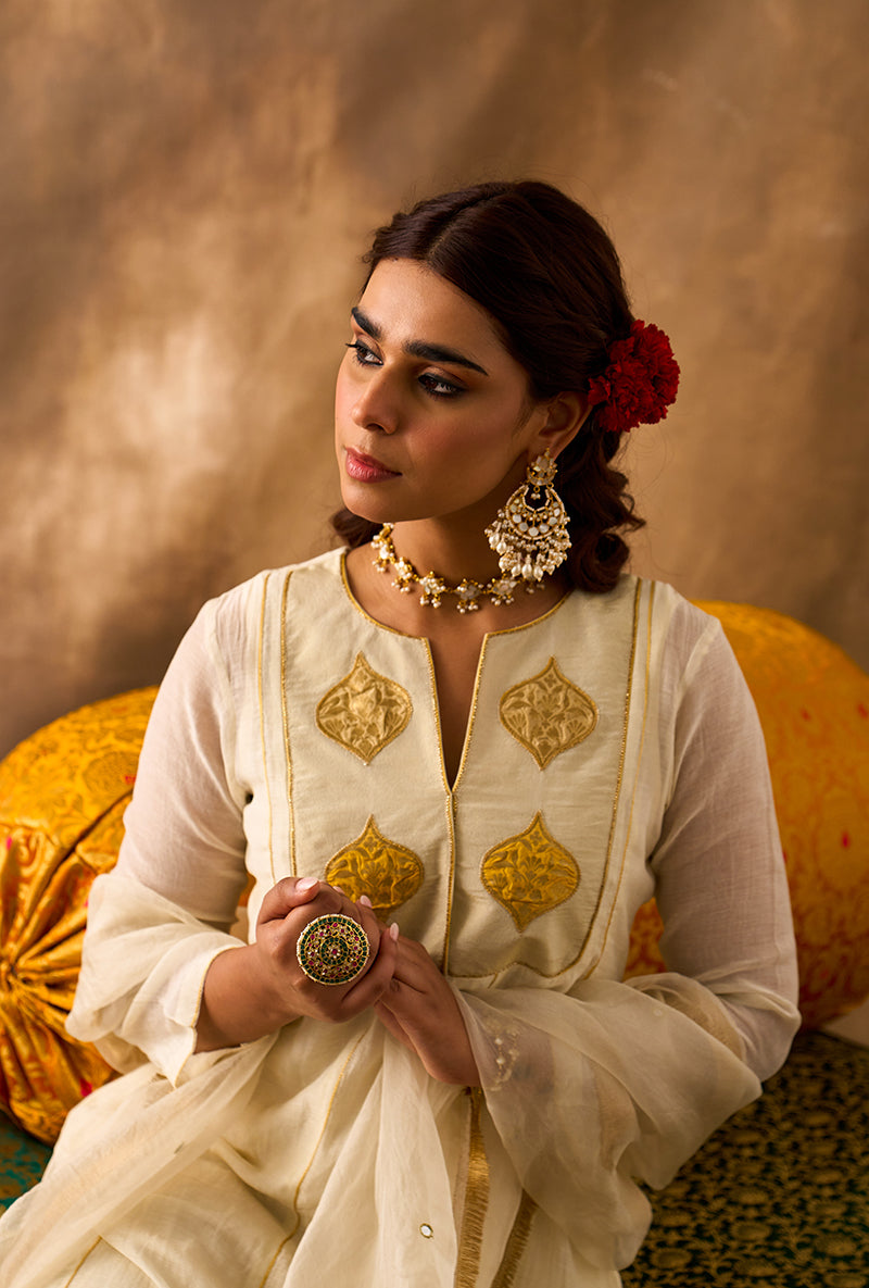 Ivory Brocade Patch Khwaab Anarkali Set