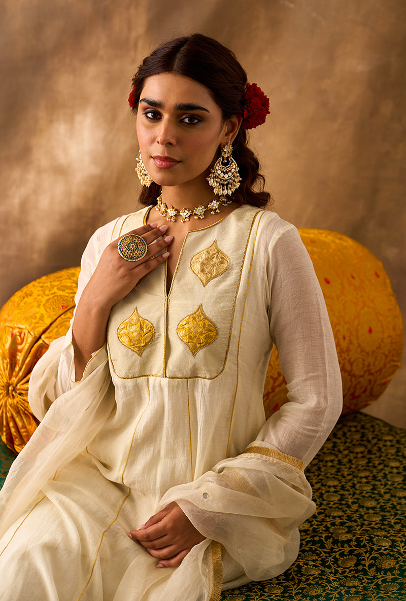 Ivory Brocade Patch Khwaab Anarkali Set