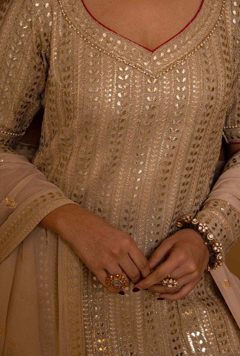 Ivory Leaf Stripe Hoor 2.0 Gharara Set