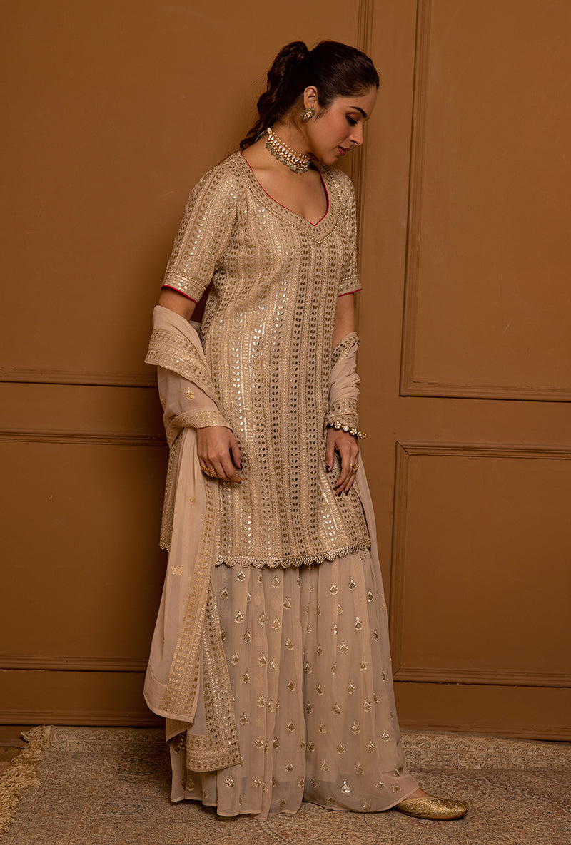 Ivory Leaf Stripe Hoor 2.0 Gharara Set