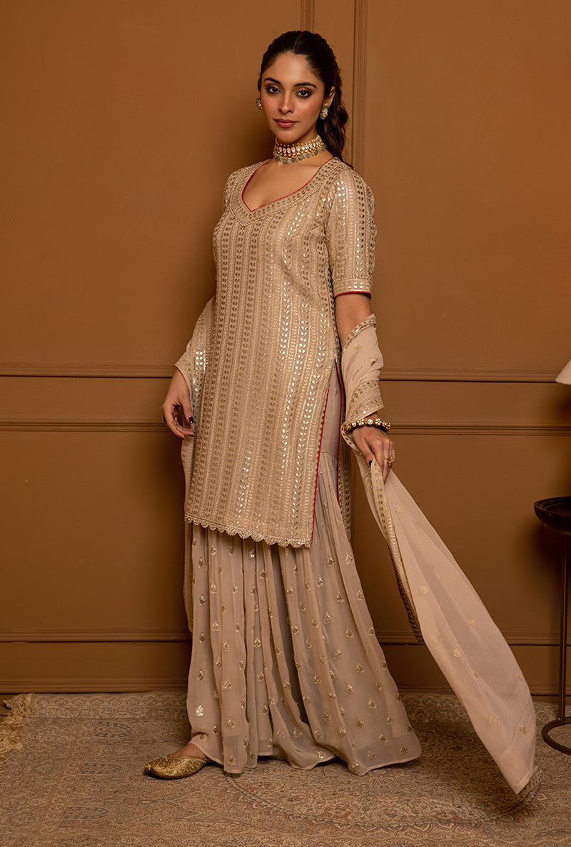 Ivory Leaf Stripe Hoor 2.0 Gharara Set