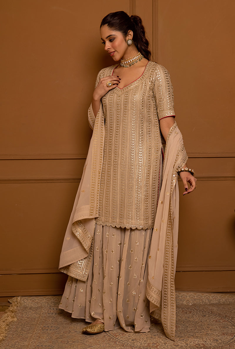 Ivory Leaf Stripe Hoor 2.0 Gharara Set