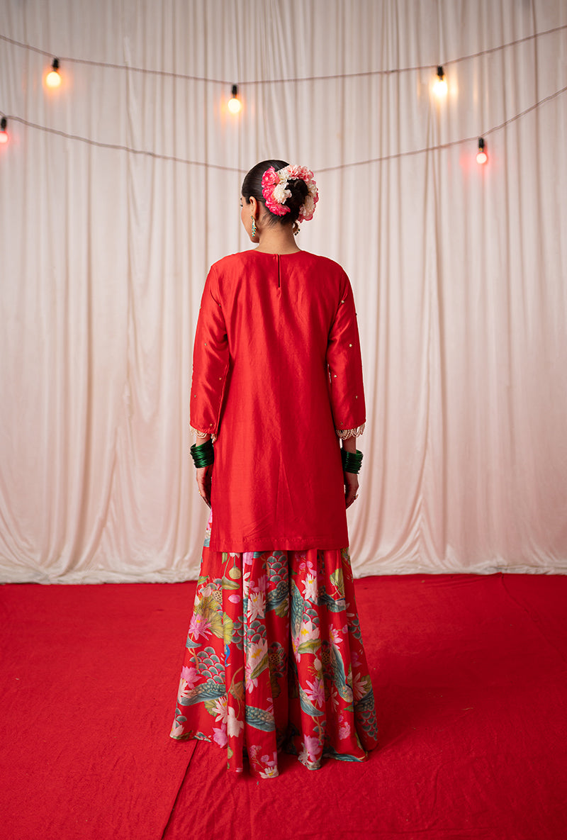 Red Embroidered Kamli 2.0 Sharara Set