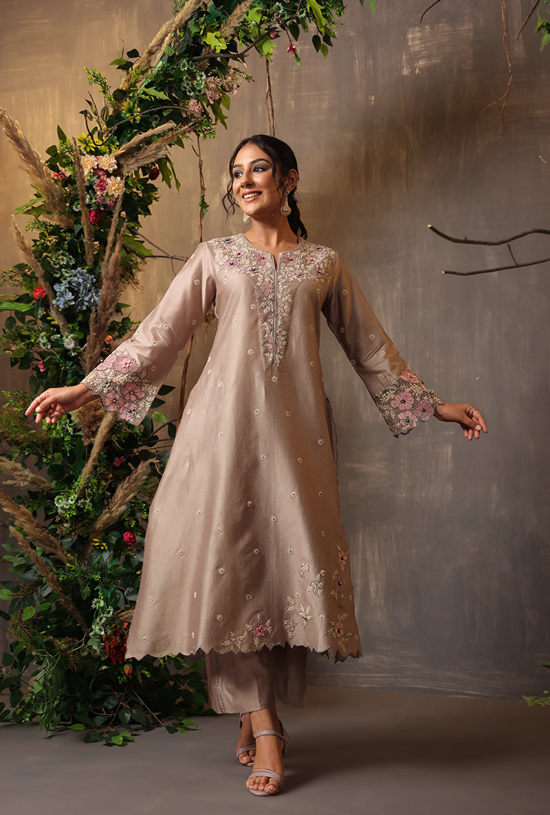 Steel Grey Applique Samah Kurta Set
