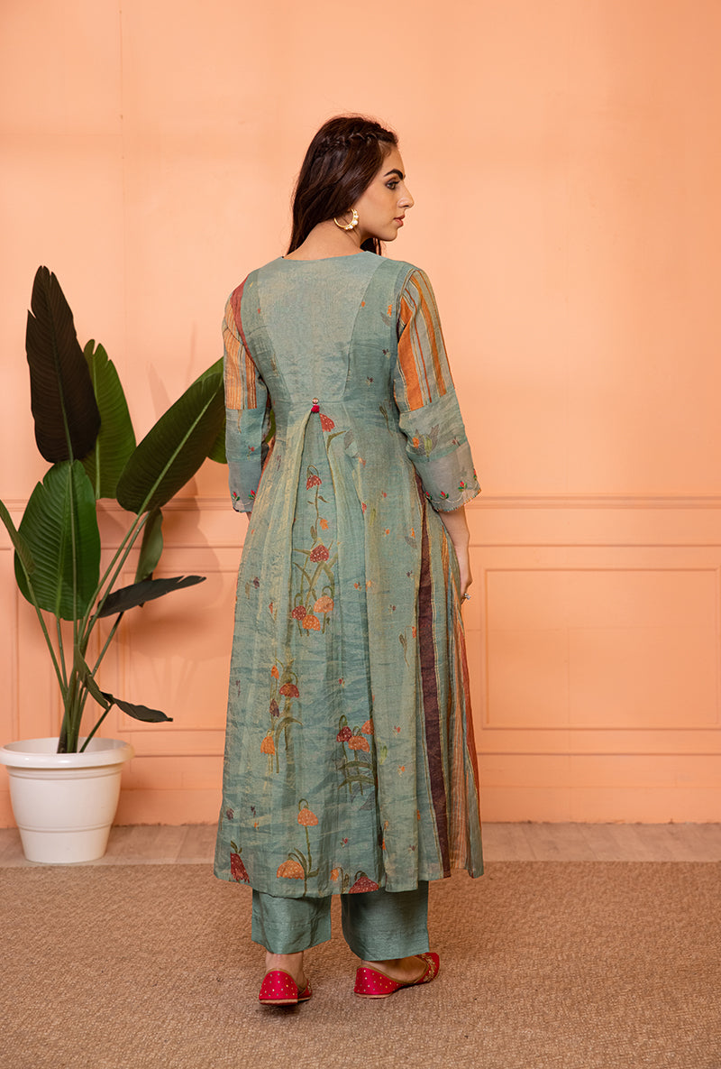 Teal Blue V-Neck Scallop Sia Kurta Set