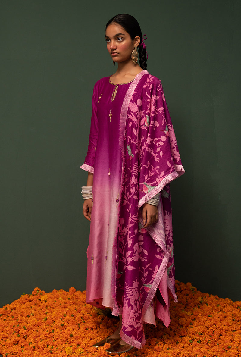 Wine Ombre Asymmetrical Sasha Kurta Set