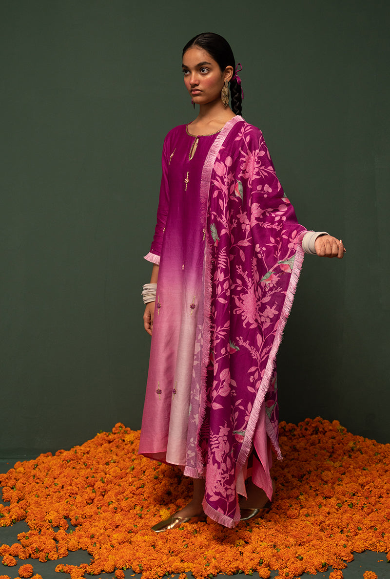 Wine Ombre Asymmetrical Sasha Kurta Set