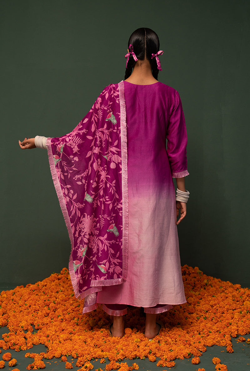 Wine Ombre Asymmetrical Sasha Kurta Set