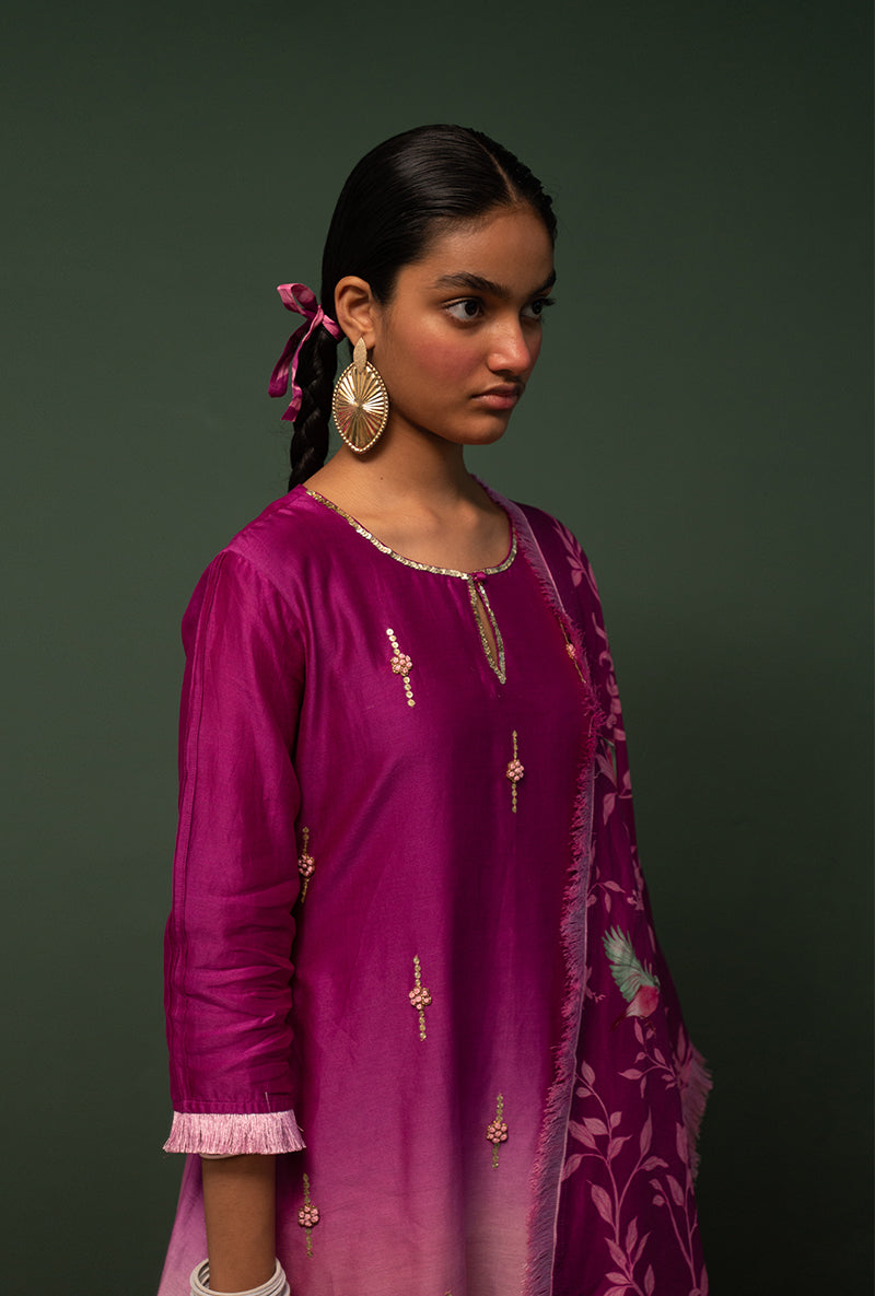 Wine Ombre Asymmetrical Sasha Kurta Set