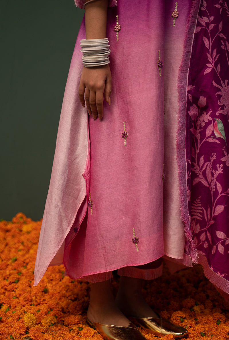 Wine Ombre Asymmetrical Sasha Kurta Set