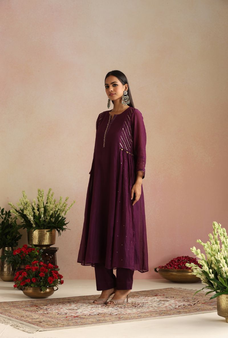 Purple Side Kali Itrh Kurta Set