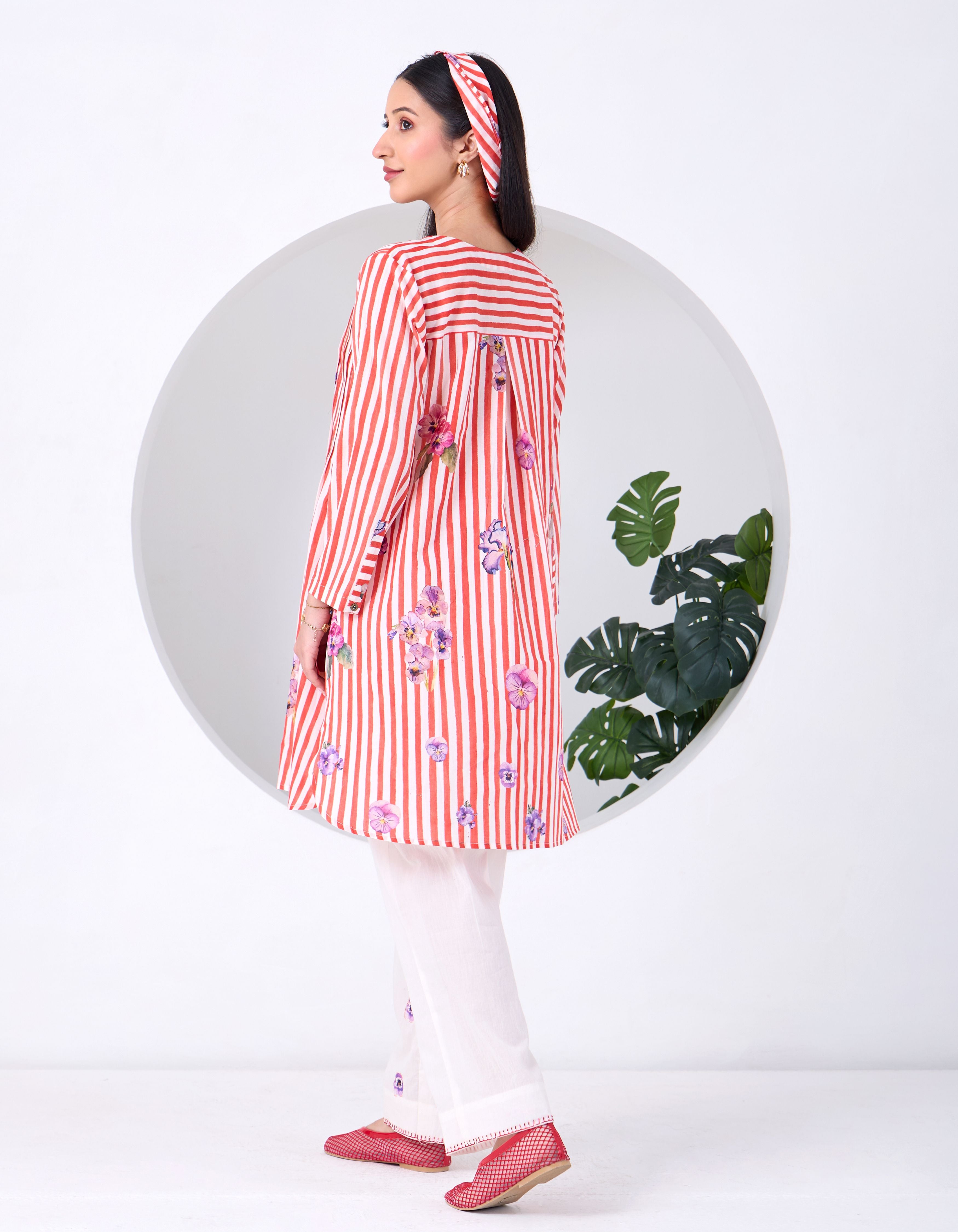 Red & Ivory Stripe Pansy June Kurta Set
