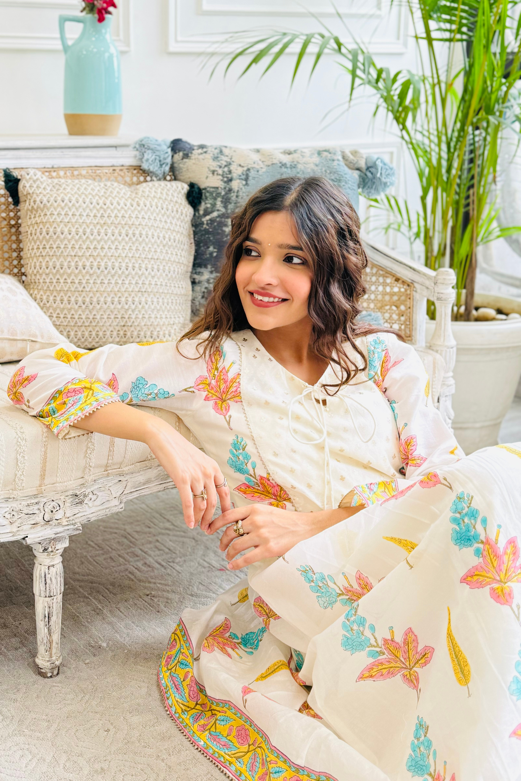 Varsha Rana in Off White Banarsi Buti Yoke Farah Anarkali Set