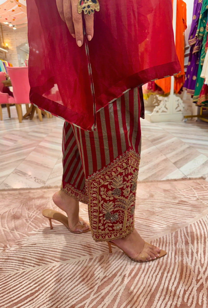 Meghna Nayyar in Red Dori &amp; Sequin Hand Embroidered Mallika Farshi Set