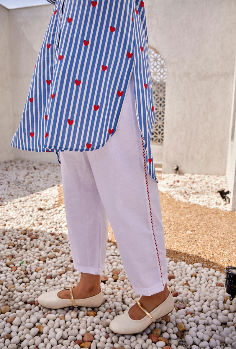 Blue Stripes And Heart Digital Print Peony Co-Ord Set