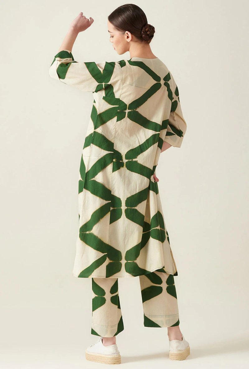 Green Clamp Dye Embroidered Love Letters Co-Ord Set