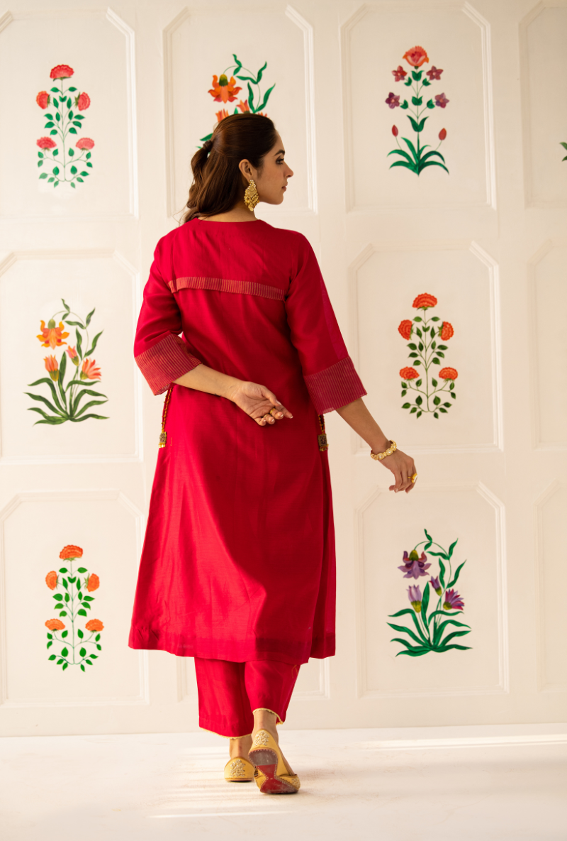 Pink Double Box Pleat Kishmish Kurta Set