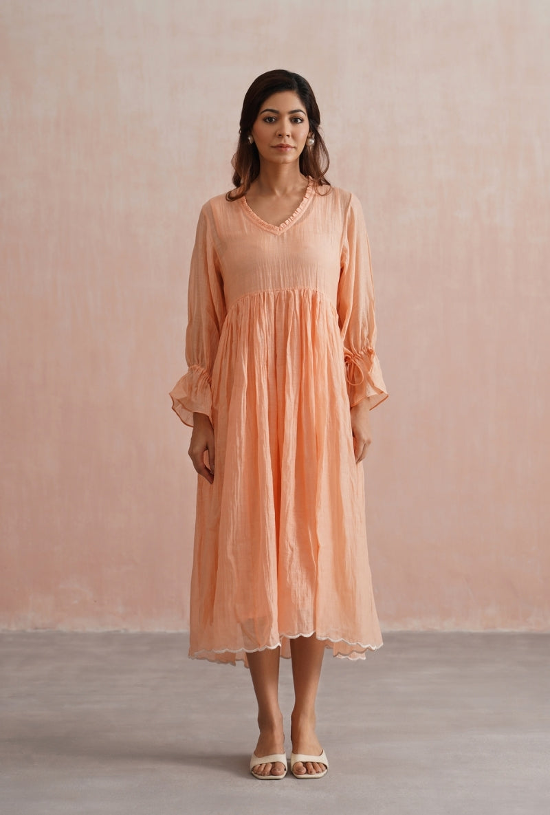Peach Pearl Embroidered Waistcoat Prisha Dress