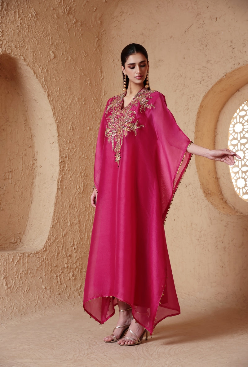Pink Heavy Yoke Nihira Kaftan Set