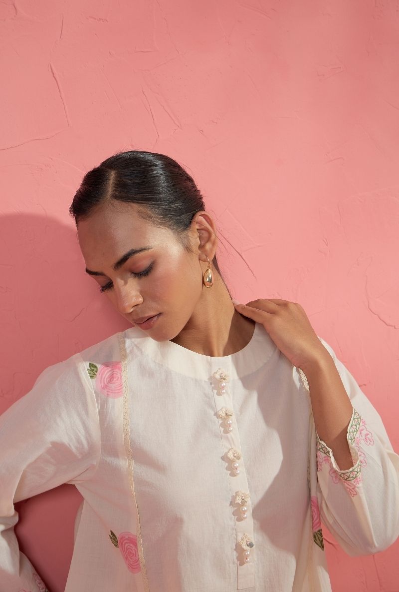 Off White Rose Motifs Bulbul Farshi Set