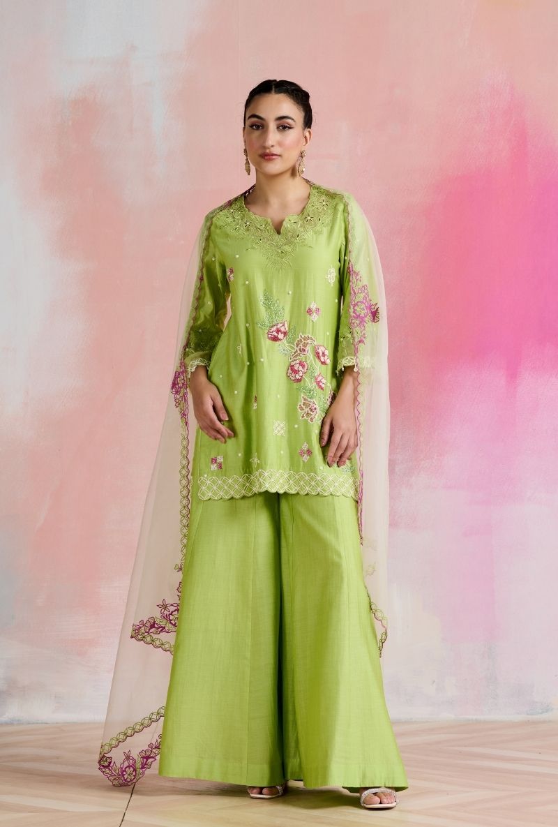 Light Green Cut Dana Embroidered Amara Sharara Set