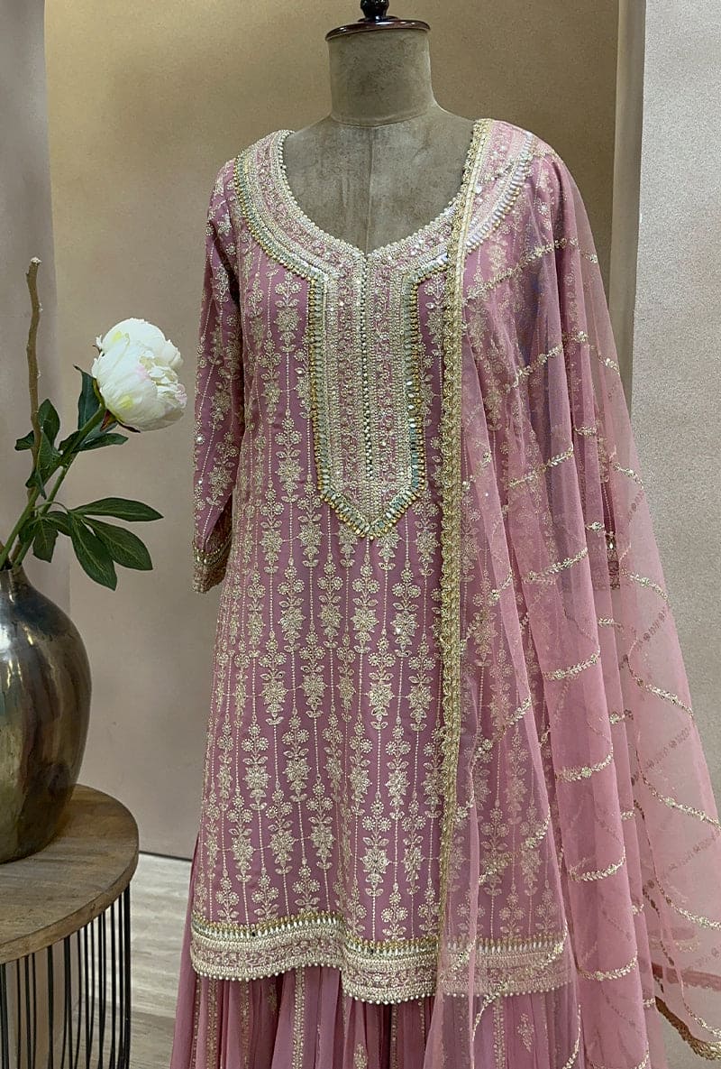 Mauve Pink Zari Hoor Gharara Set