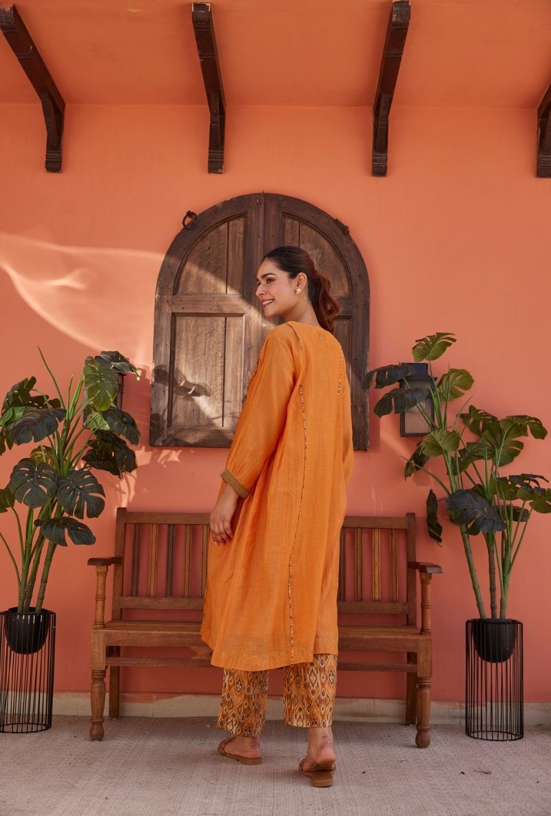 Sunset Resham Embroidery Yoke Maeri Kurta Set