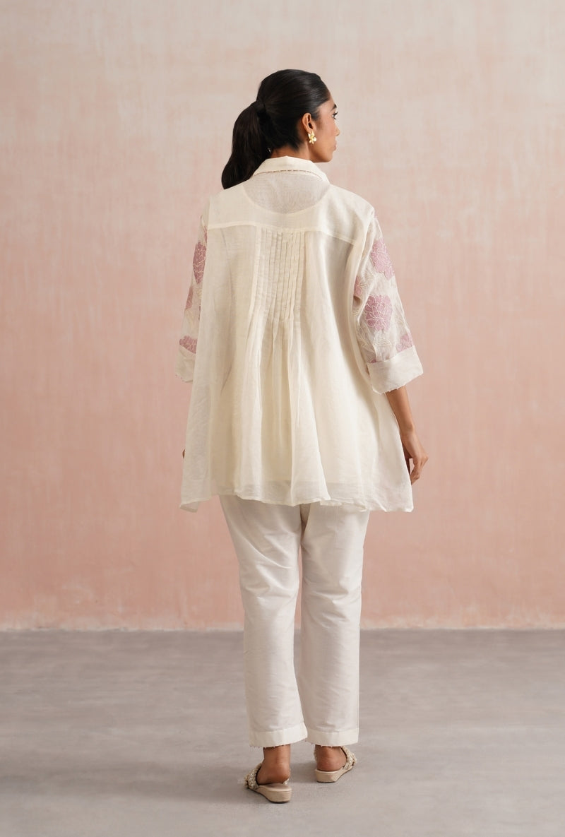 Ivory Applique and Pearl Embroidered Oversized Prisha Co-ord Set