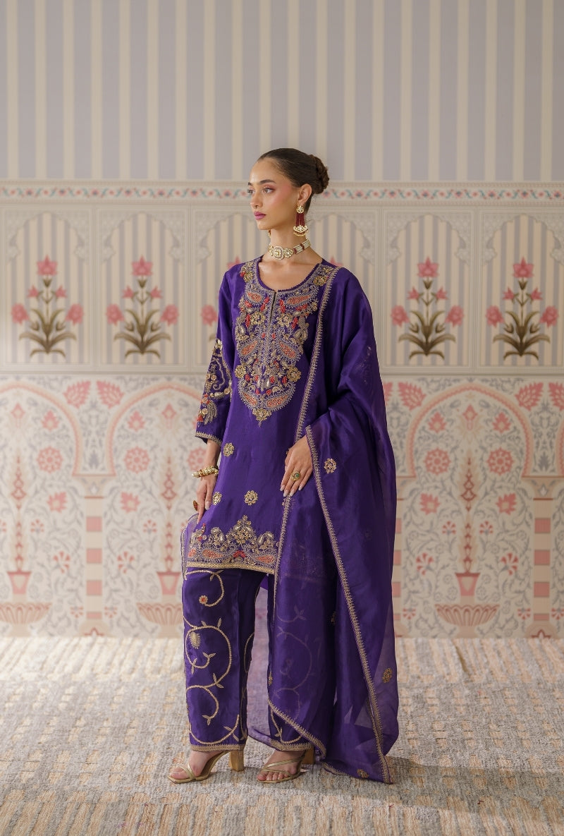 Navy Blue Dabka and Sequin Hand Embroidery Mallika Farshi Set