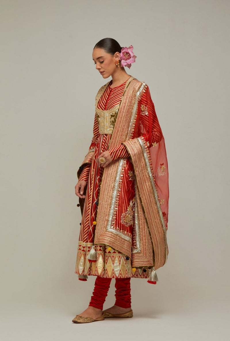 Tomato Red Gota Anarkali Mehreen Jacket Set